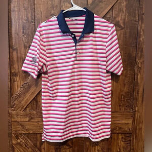 Adidas Golf men's pink and‎ white stripped polo size small